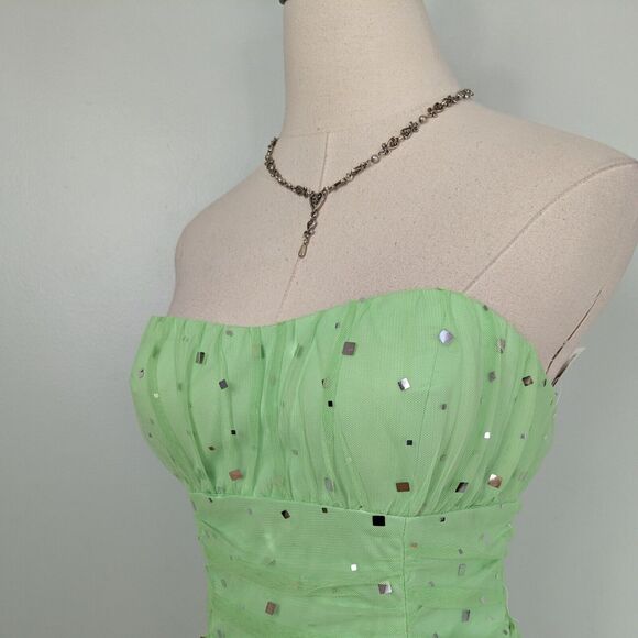 Papell Prom Dress Maxi Gown 10 Green Fairy Y2K Mermaid Tulle Glam Sequin NWT - Picture 3 of 11